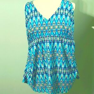 16W aqua racerback tankini with built-in shelf bra